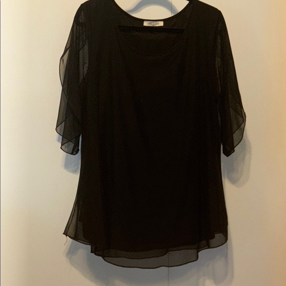 Black Asymmetrical 3/4 Sleeve Blouse